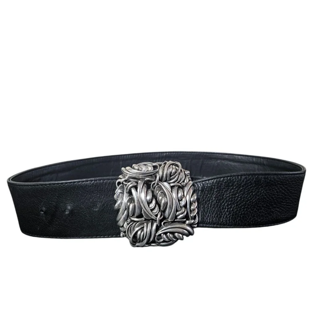 Vintage Medieval Dark Romantic Leather Statement Metal Ornate Sculptured Belt L